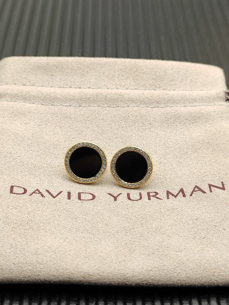 David Yurman Black Onyx And Gold Round Diamond-Set Earrings